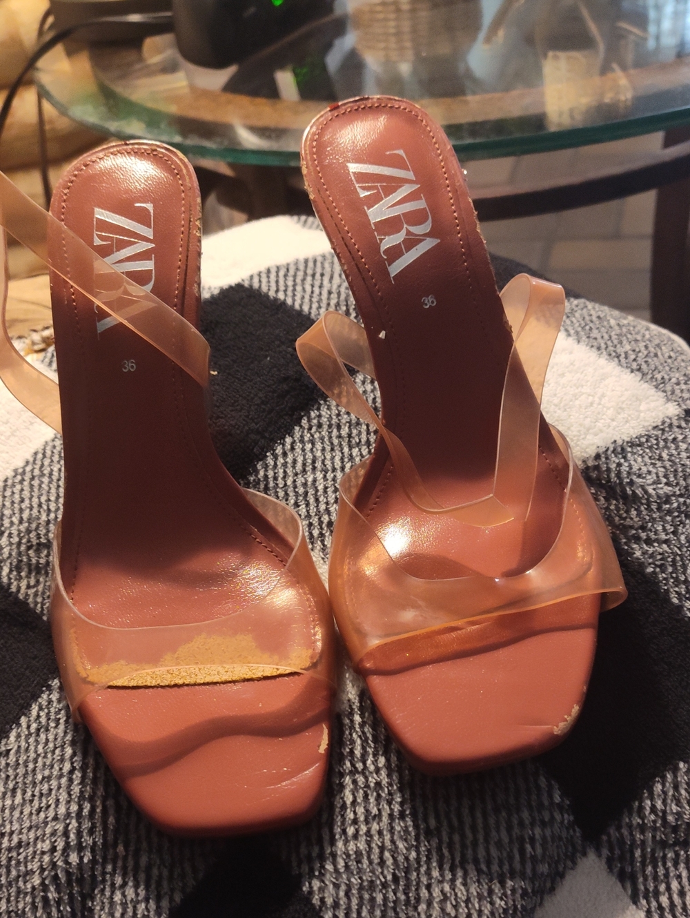 Zara Brown Heeled Sandals with Clear Straps